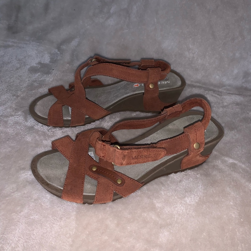 Merrell Sirah Lattice Leather Wedge Sandals